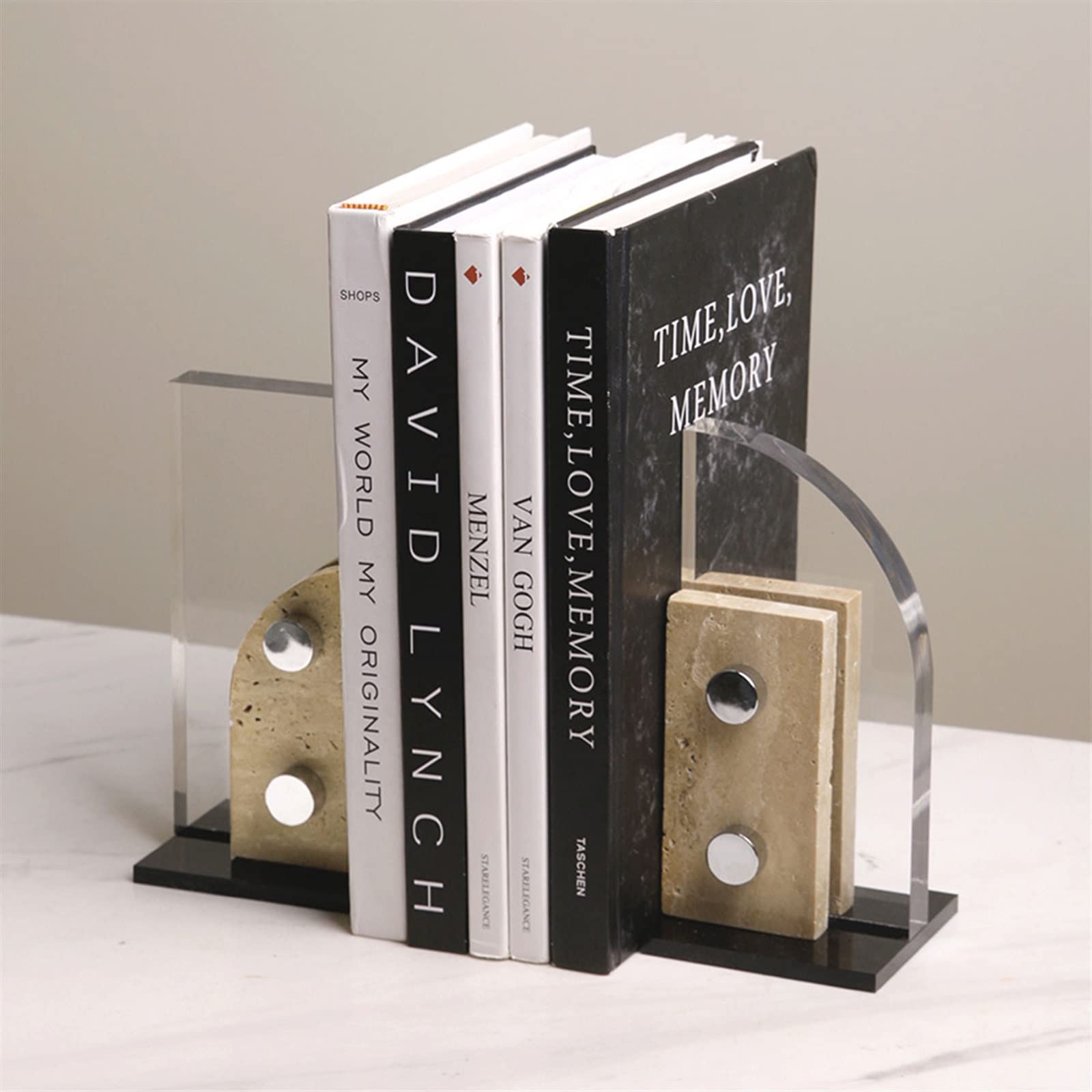 Buchorganisator Kristall-Buchstützen, 1 Paar L-förmige, rutschfeste, stabile Marmor-Buchstützen for schwere Bücher, Bücherregal, Büro, Schulbibliothek, dekorative Ornamente
