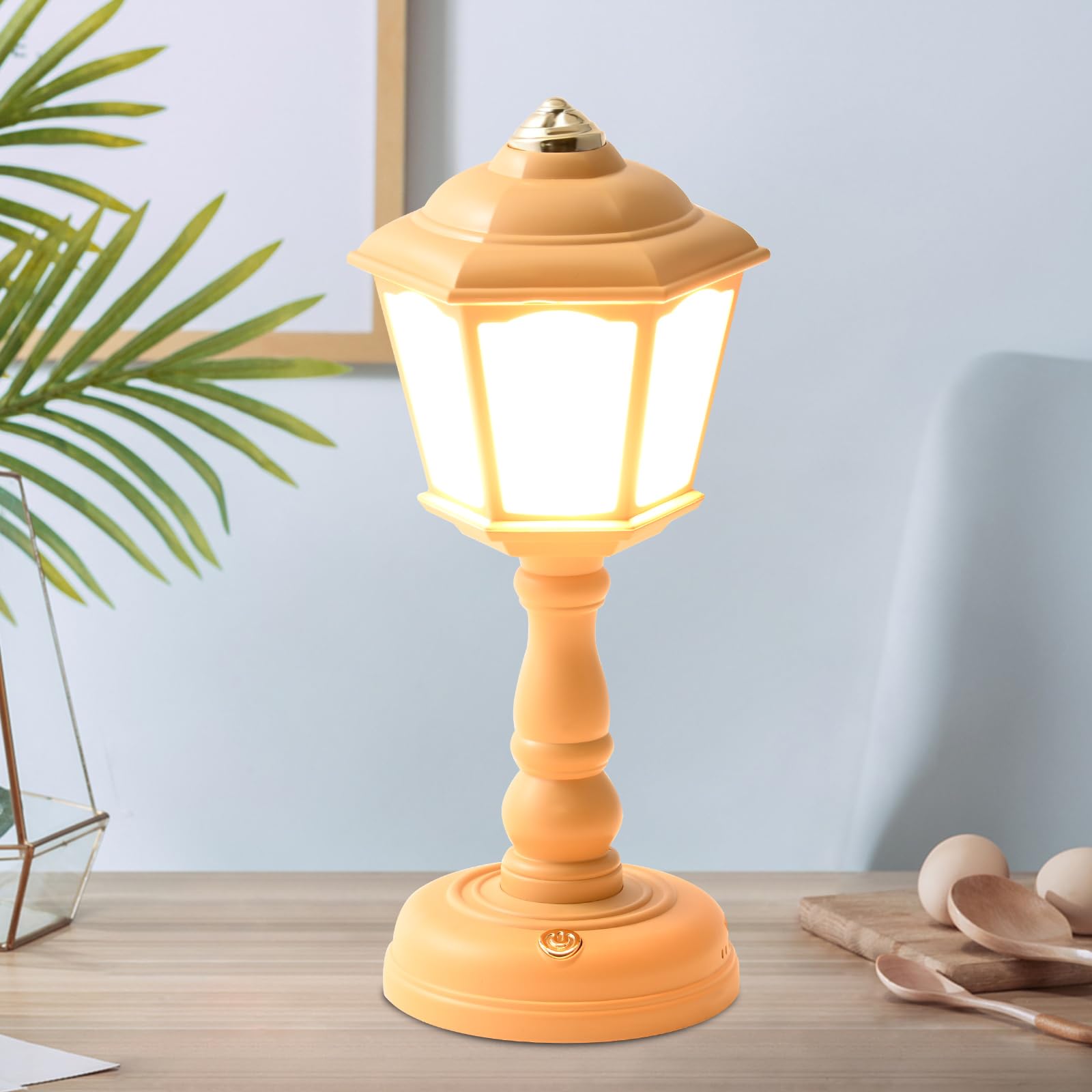 Mini Vintage LED Schreibtischlampe Dimmbar Tisch-Leselampe mit USB-Ladeanschluss, Empfindliche Steuerung, Augenpflegende Bürobeleuchtung - Schön Dekorativ (Gelb)