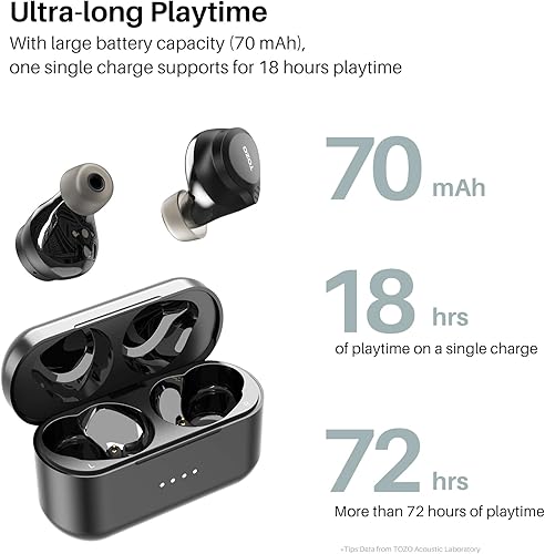 Miniatura 5 de TOZO NC7 - Auriculares inalámbricos híbridos con cancelación activa de ruido, Bluetooth 5.3 con tiempo de reproducción ultra largo de 72 horas,