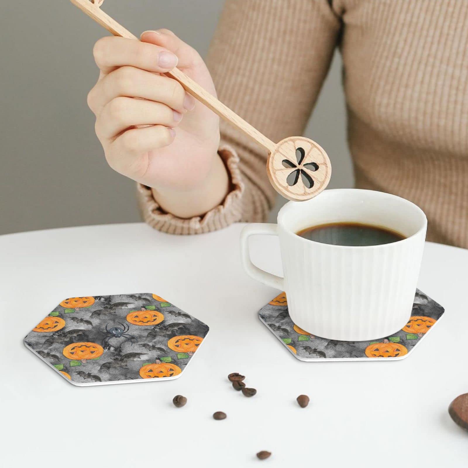 10 Pezzi Sottobicchieri Halloween, Morbido Sottobicchieri Panno in Feltro, Assorbire Acqua, Decorazioni Tavola per Halloween (2 Stili