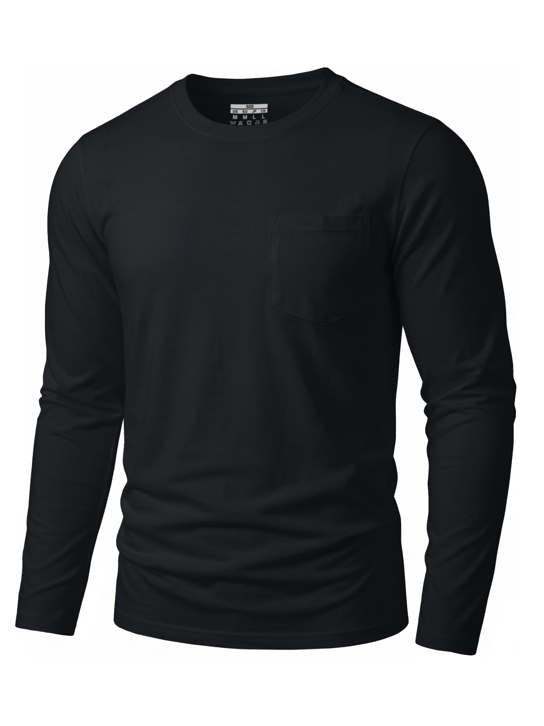 TACVASEN Herren Baumwolle Tshirt Rundhals Langarmshirt Einfarbige Work Sweatshirt Atmungsaktiv T Shirts Mit Brusttasche
