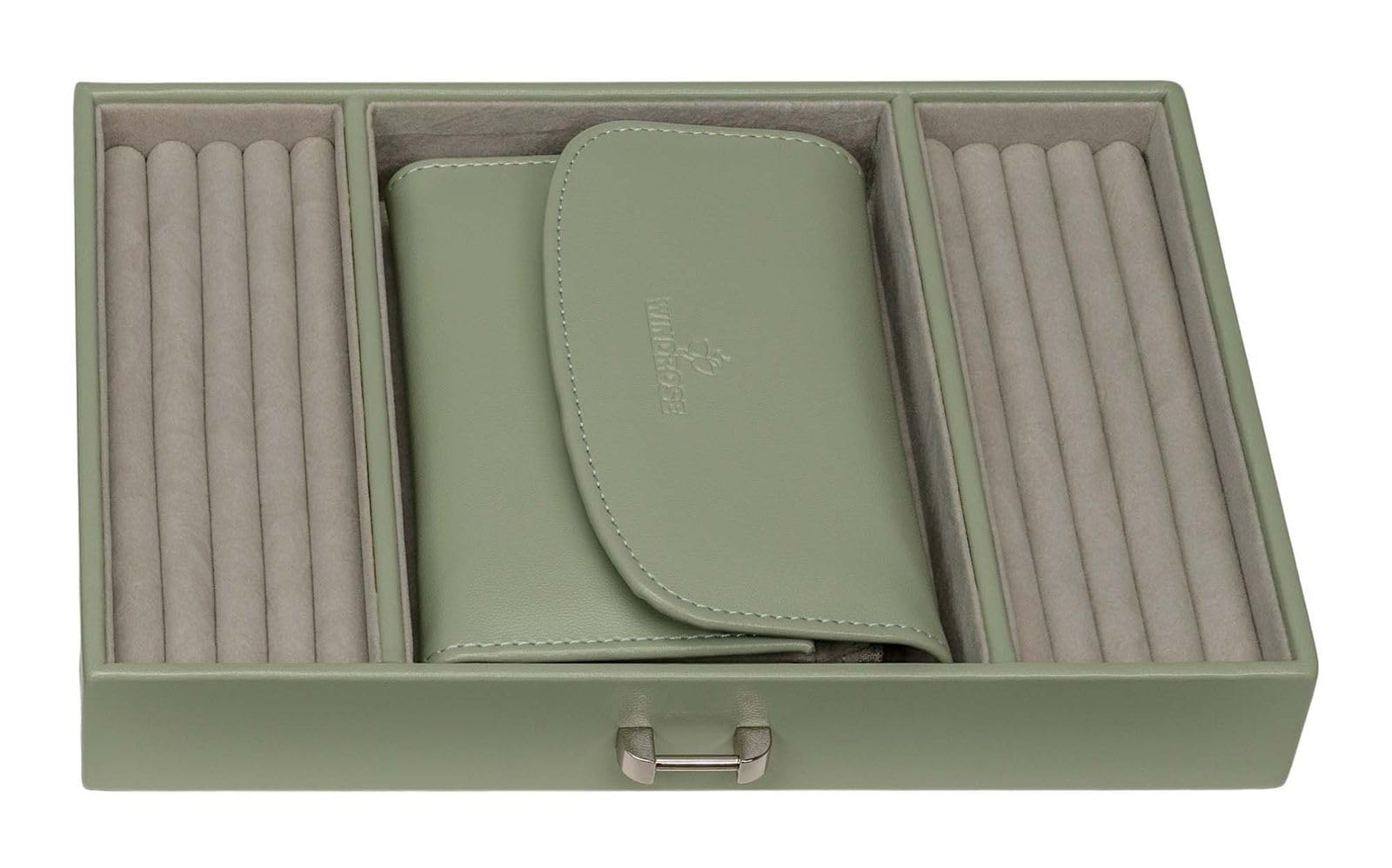 Windrose Schmuckkoffer mit integrierter Schmucktasche merino moda/salbei