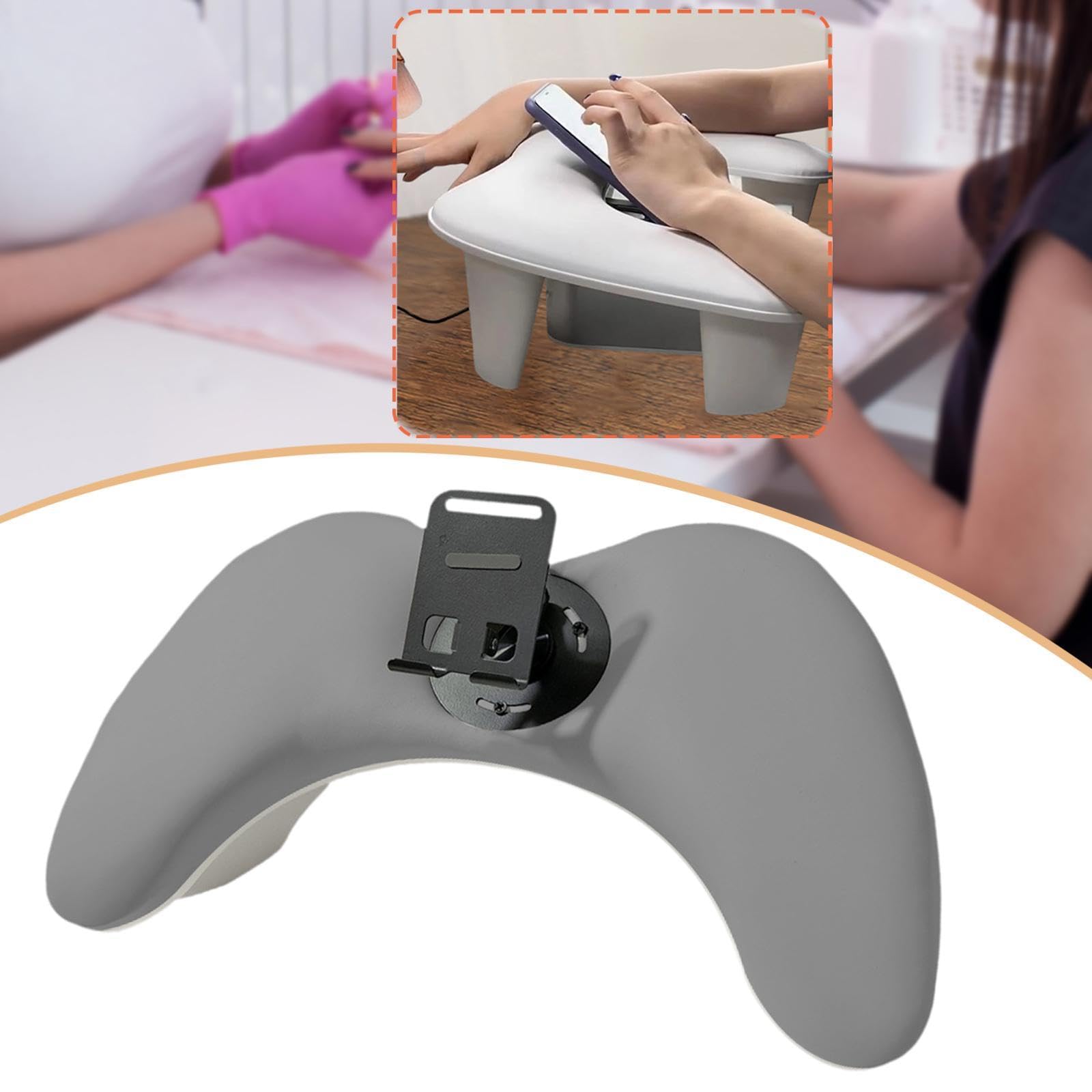 TISHITA Cuscino Manicure Mano Poggiabraccio Unghie U Sagomato in Pelle PU con Porta Telefono Regolabile E Supporto Smontabile Adatto per Utilizzo Domestico Sa, Grigio
