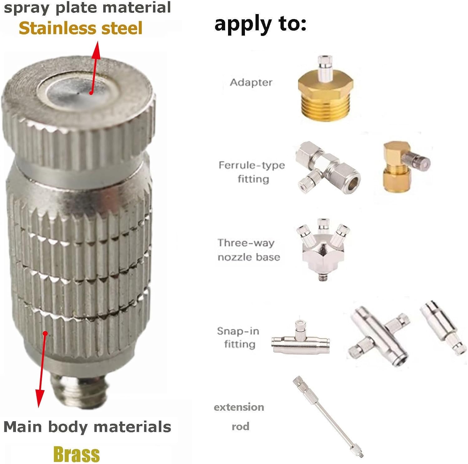 GQQGSHOP 50pcs G3/16 Misting Nozzle Kit for Cooling System, High Pressure Brass Mister Nozzles, Anti-drip Fogging Spray Head for Landscaping, Air Humidification(0.3mm)