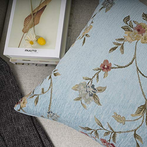 Your Smile Embroidery Jacquard Teal Floral Leaf Pattern Square Decorative Throw Pillow Case Cushion Cover,18X18 Inch #TOP3