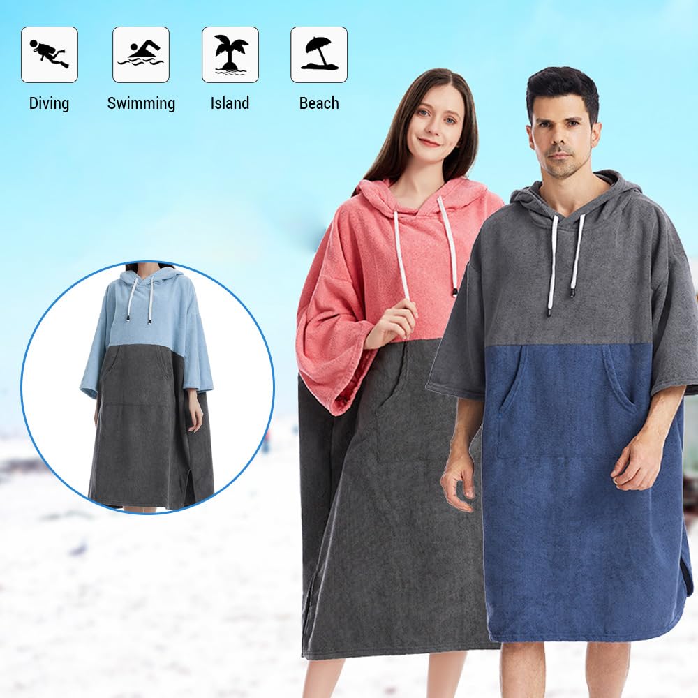 Asciugamani da bagno ad asciugatura rapida per piscina, accappatoio ad asciugatura rapida, poncho surf immersioni con cappuccio, mantello da spiaggia, antivento, caldo, adatto per uomini e donne