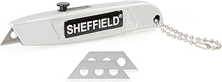 Sheffield 12245 Mini Retractable Utility Knife, General Purpose Box Cutter, Retractable Box Cutter for Cardboard, Drywall, Carpet, with Comfort Grip, 3-Position Blade Lock, Extra Blade Storage