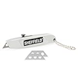Sheffield Mini Utility Knife, Retractable Box Cutter, for Cardboard, Drywall, Carpet, with Comfort Grip, 3-Position Blade Lock, Extra Blade Storage