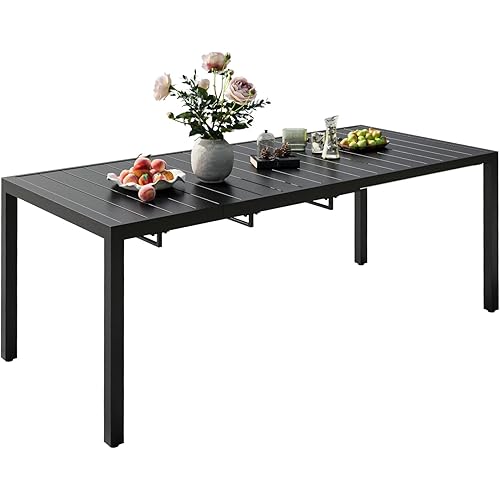 VICLLAX Expandable Patio Table Metal Outdoor Dining Table for 4/6/8 Person Lawn Garden Backyard Bistro Rectangular Table Black