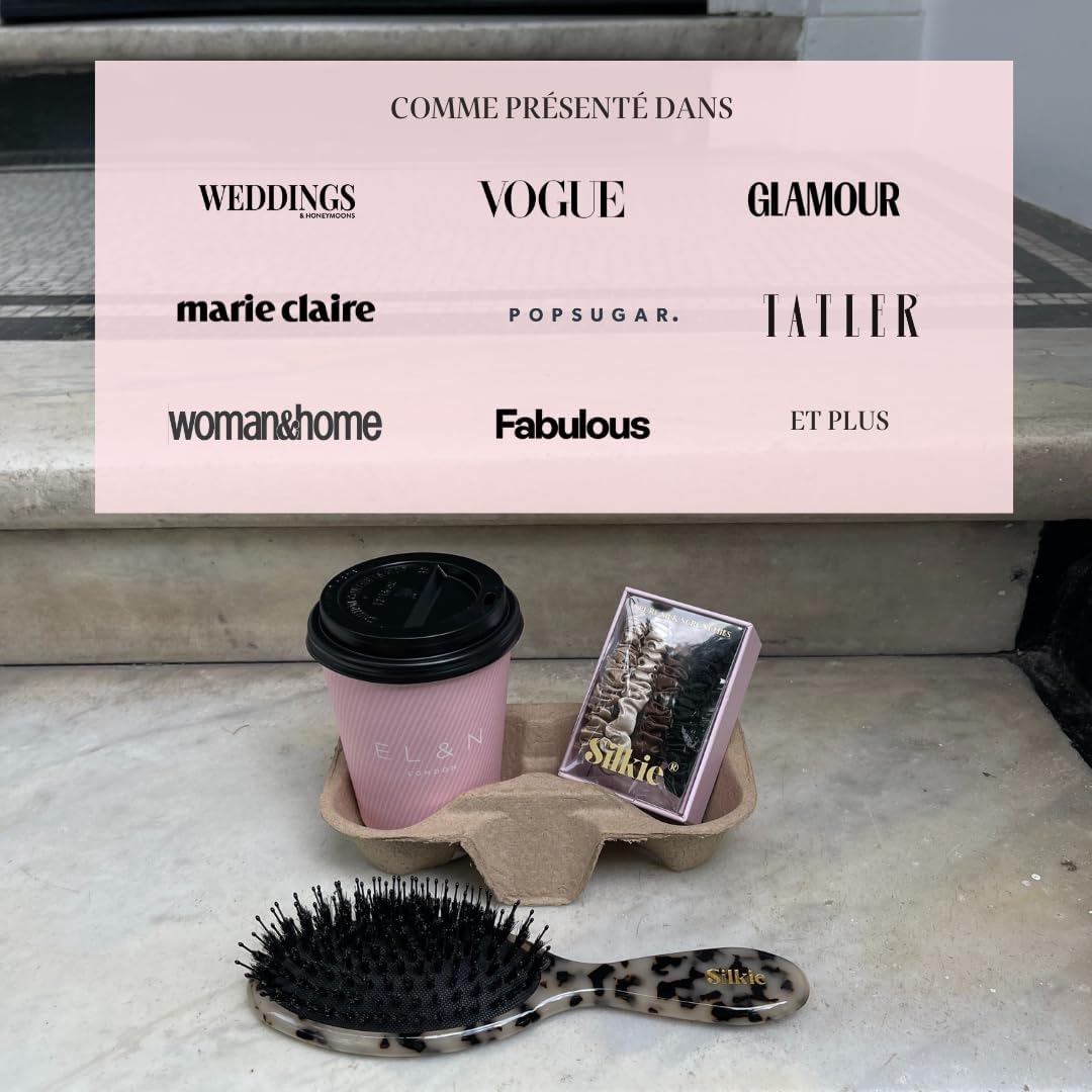 SILKIE Skinny Scrunchies Lot de 4 chouchous élastiques doux pour cheveux anti-casse en 100% pure soie de murier idéal pour tous cheveux bouclés raides épais fin avec pochette de voyage (Truffle)