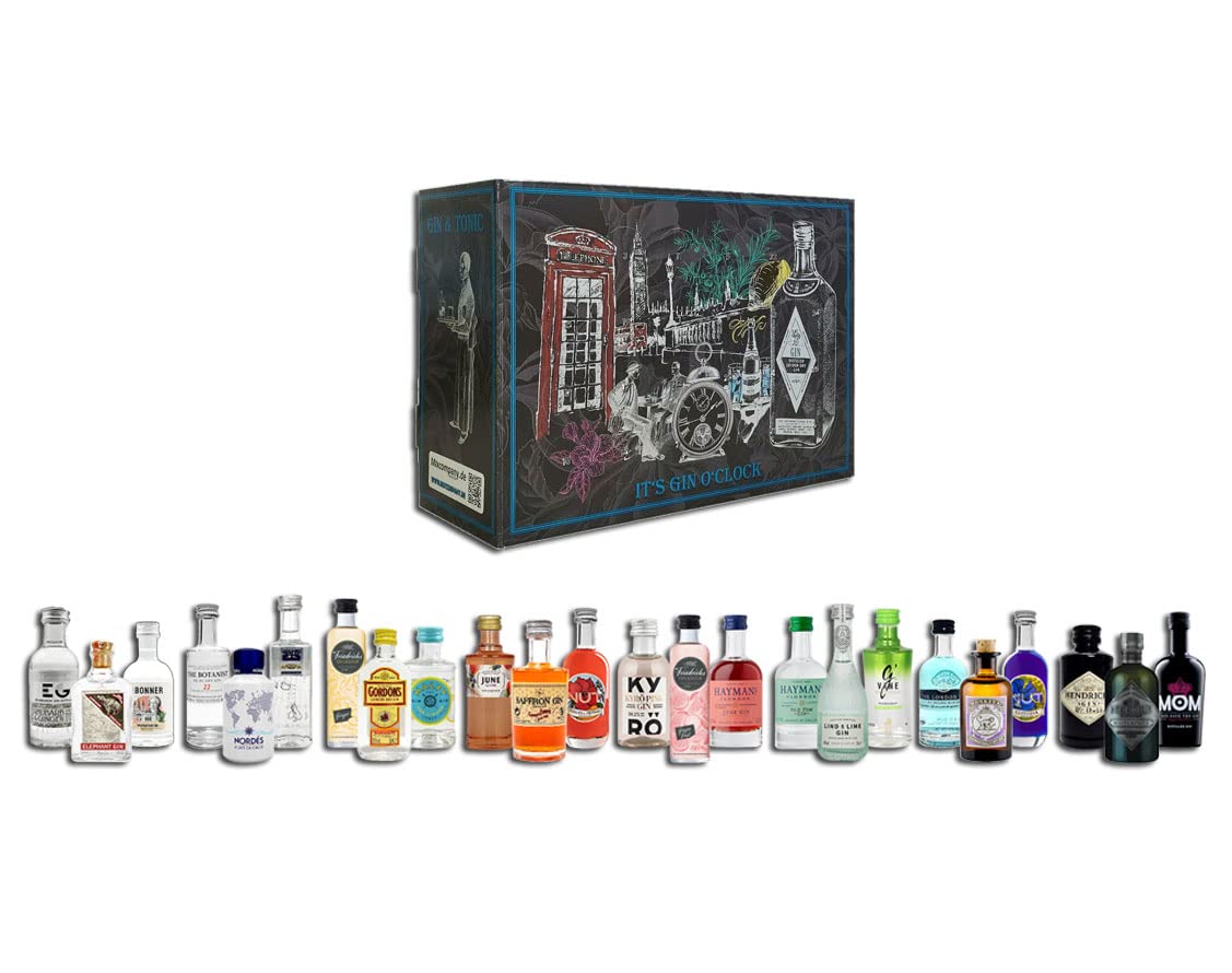 Mixcompany.de Bar & Glas Gin Adventskalender - 24 verschiedene Gin Sorten Tasting Set Probierset Kalender