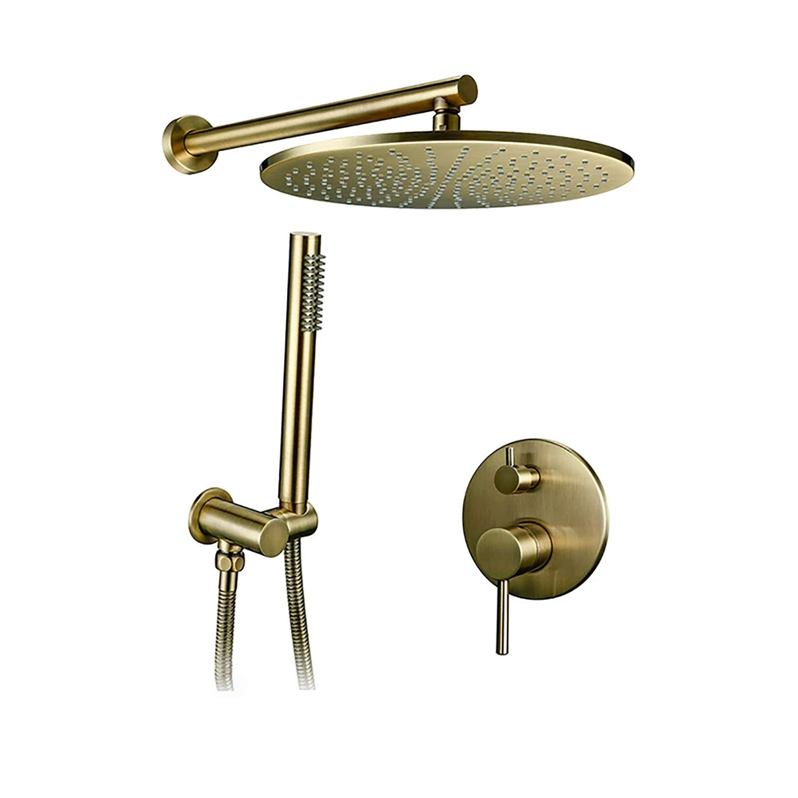CWCQGH Brushed Gold Rain Mixer Shower Combo Set Wall Mounted Concealed Bathroom Shower Faucet Set with Shower Head, Handheld Shower,10 Inches