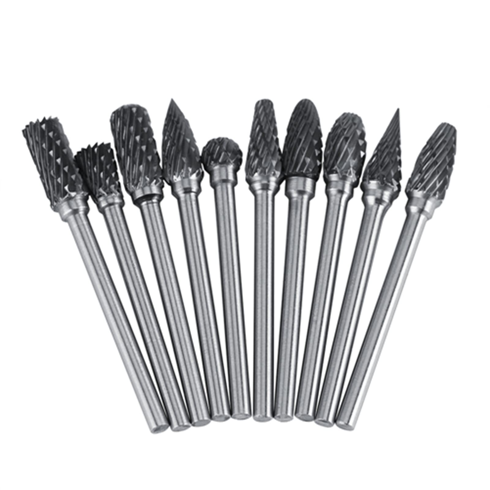 10 Pièces Carbure de Tungstène Acier Limes Rotatives Ensemble de Fraises 3mm Tige 6mm Diamètre de la Tête de Coupe pour Meuleuse Outil de Forage Rotatif(Double pattern)