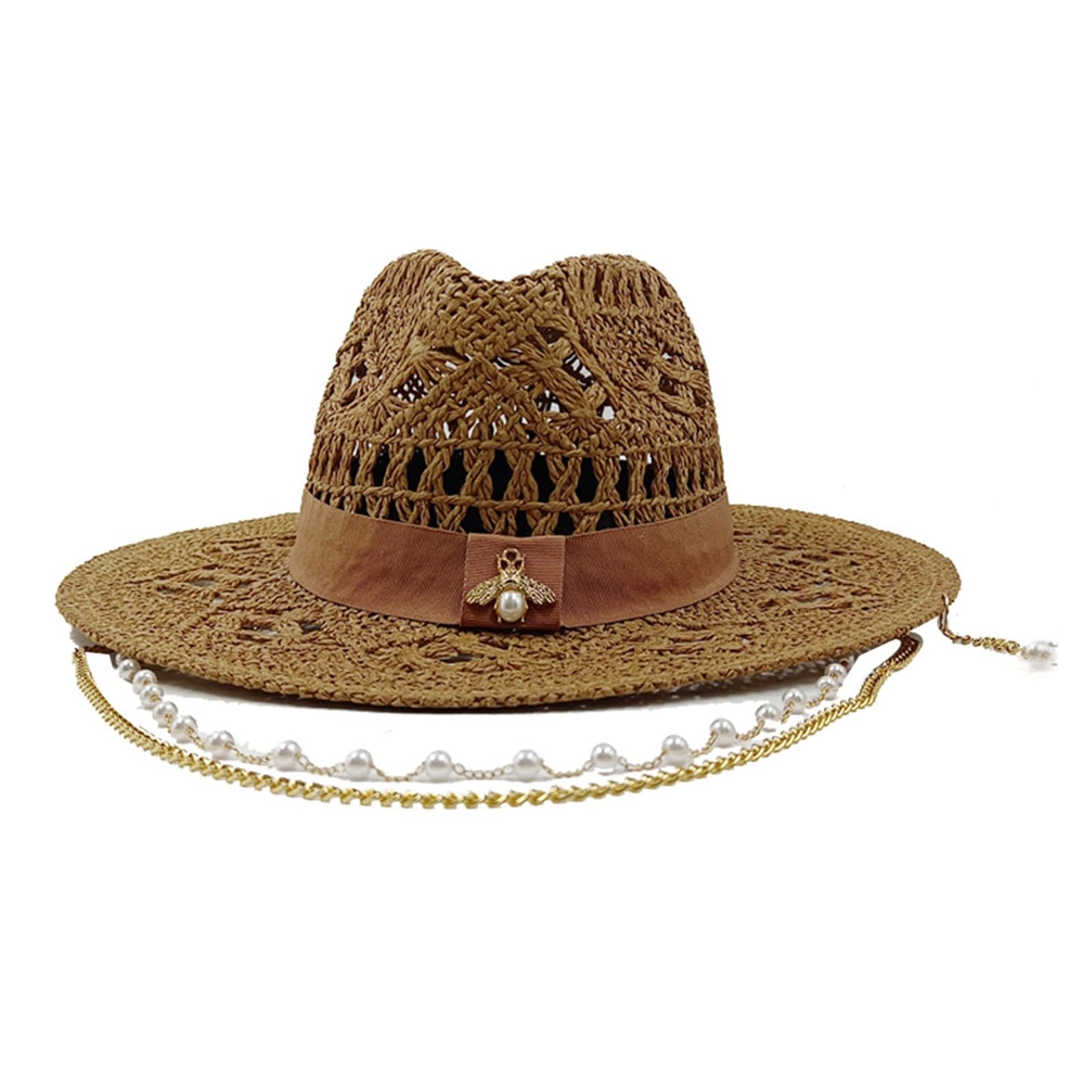 Sombreros de Paja Verano, compatibles con Mujeres, Moda, Metal, Letra Abeja, Vestido Fiesta for Mujer, Sombrero Sol Playa Viaje, Femenino