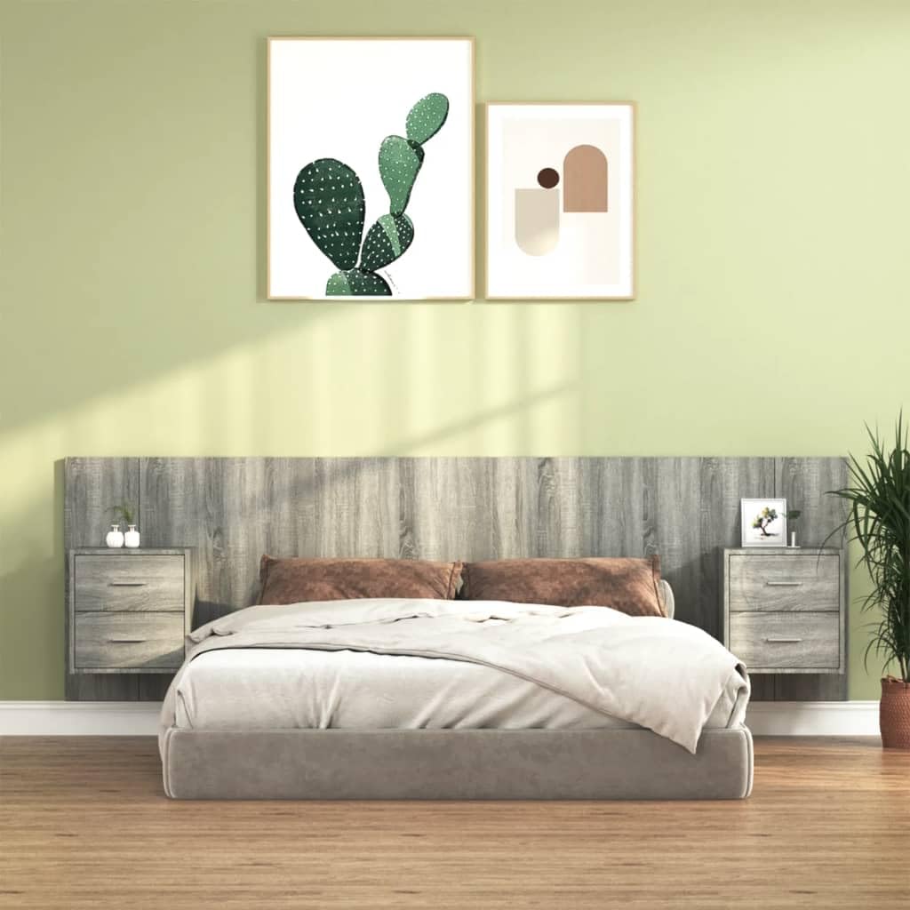 vidaXL Tête de Lit avec Armoires Accessoire de Lit Tête de Lit Murale Flottante Meuble de Chambre à Coucher Sonoma Gris Bois d'Ingénierie