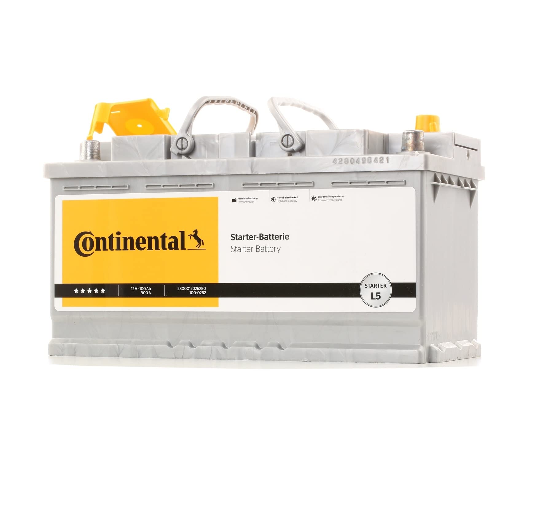 Continental Batterie 100, Ah 900, A/​EN 2800012026280 L 353mm B 175mm H 190mm Compatible avec VW Transporter T4 Minibus 70B, 70C, 7DB, 7DK, 70J, 70K, 7DC, 7DJ Touareg II 7P5, 7P6 Vento 1H2