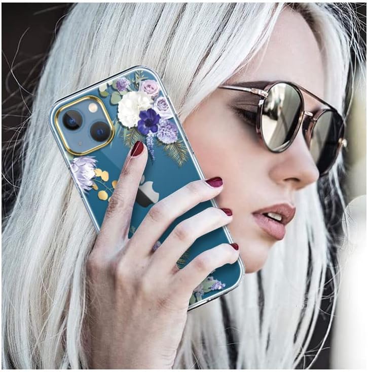 Miniatura 6 de luolnh Funda compatible con iPhone 13 con flores, para mujeres femeninas, a prueba de golpes, transparente, patrón floral, carcasa trasera dura para