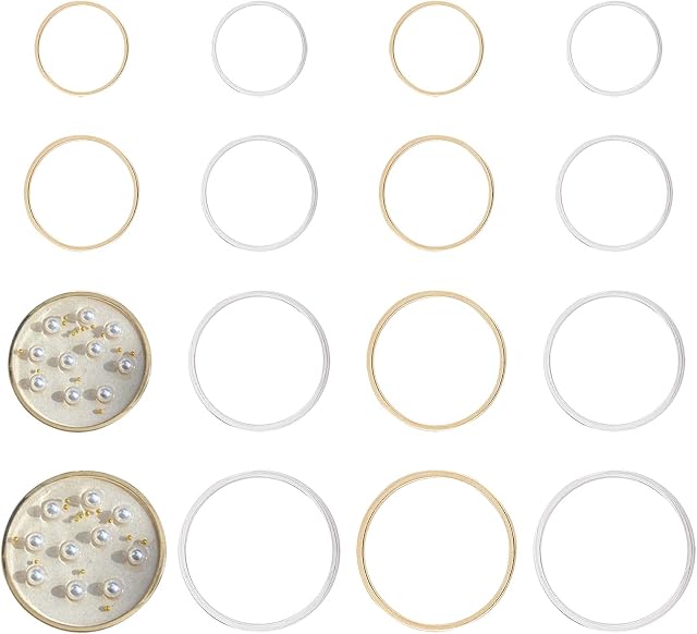 OLYCRAFT 160pcs Round Hollow Frame Pendant 4 Size Brass Open Bezel Frame Charms Circle Brass Rings for Earrings Making and UV Resin Crafts - Golden & Silver