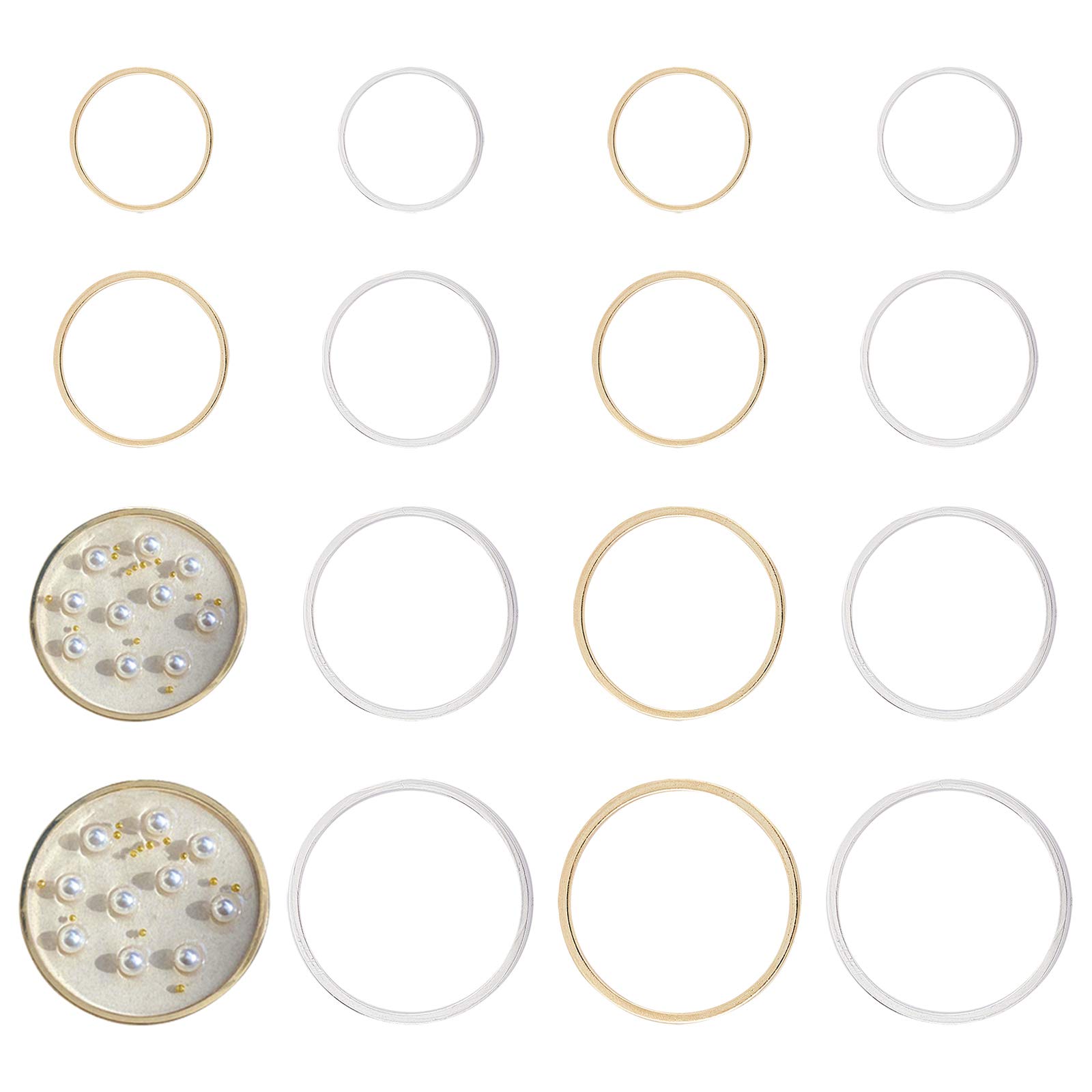 OLYCRAFT 160pcs Round Hollow Frame Pendant 4 Size Brass Open Bezel Frame Charms Circle Brass Rings for Earrings Making and UV Resin Crafts - Golden & Silver