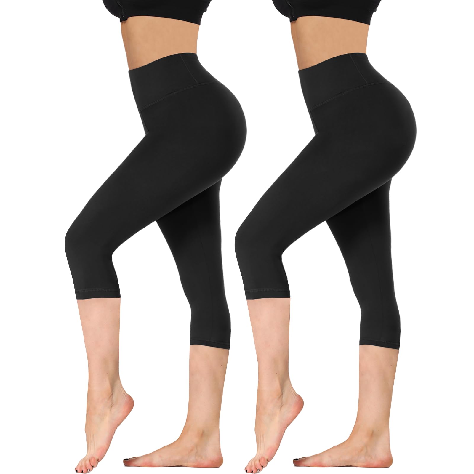 DDOBB Capri Leggings Damen High Waist 3/4 Leggins Blickdicht Caprihose Kurze Sporthose Elastisch Yogahose Laufhose Hose für Fitness Zuhause