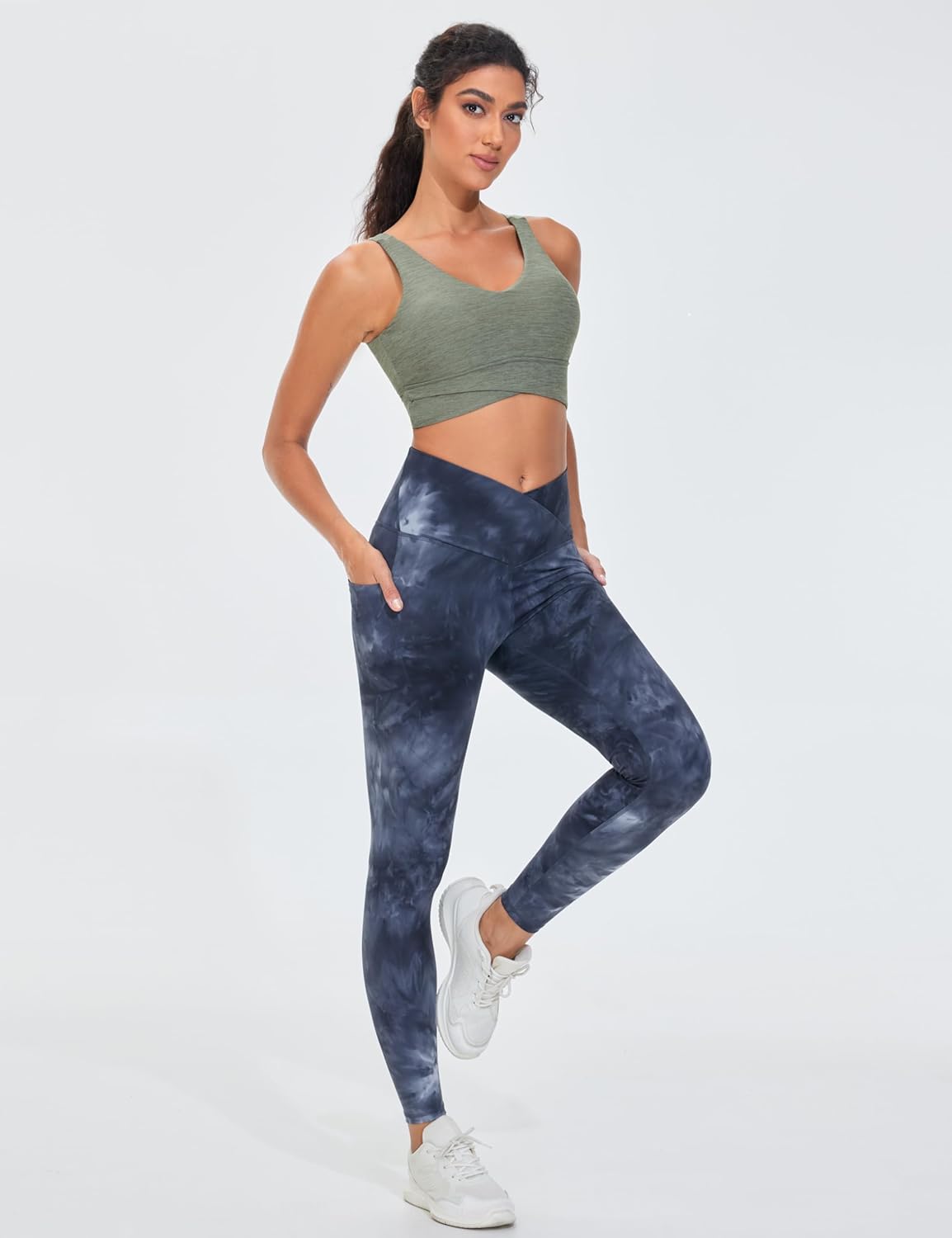 THE GYM PEOPLE Women's Padded Sports Bra V-Neck Wireless Stretchy Workout Crop Tops with Cross Hem Soft Yoga Bras - Image 5