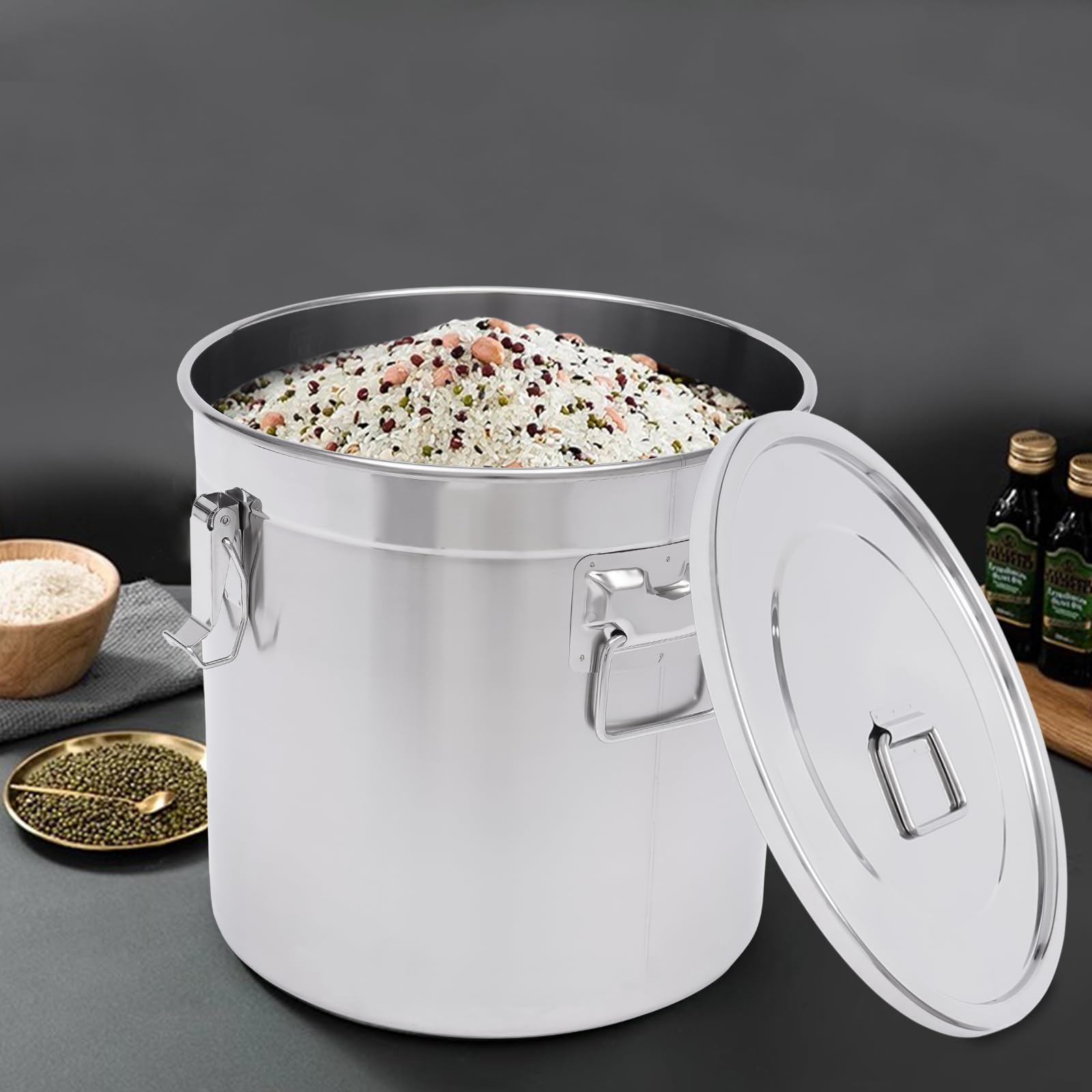 Cubo de arroz hermético de acero inoxidable 304, recipiente de almacenamiento de alimentos, contenedor de leche, cereales, leche, cubo de almacenamiento con tapa, para almacenamiento de cocina, harina