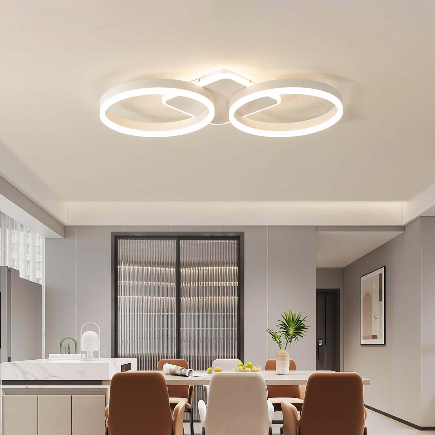 LED Deckenleuchte Dimmbar Wohnzimmer 42W Deckenlampe Weiß 65cm | Modern 2-Ring Design Deckenbeleuchtung mit Fernbedienung APP und Nachtlicht Memory-Funktion für Schlafzimmer, Büro, Esszimmer