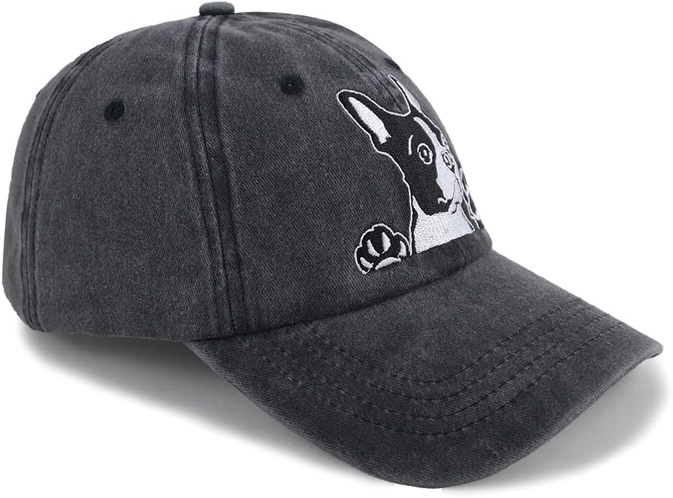 Boston Terrier Hats for Dog Mom & Dog Dad, Embroidered Adjustable Denim Pug Baseball Cap for Pug Lovers Gift - Image 3