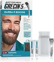 Just For Men Grecin 5 Color Gel, Barba e Bigode, Tonalizante que Elimina o Grisalho, Aparência Natural, Cor M90, Castanho, 28g