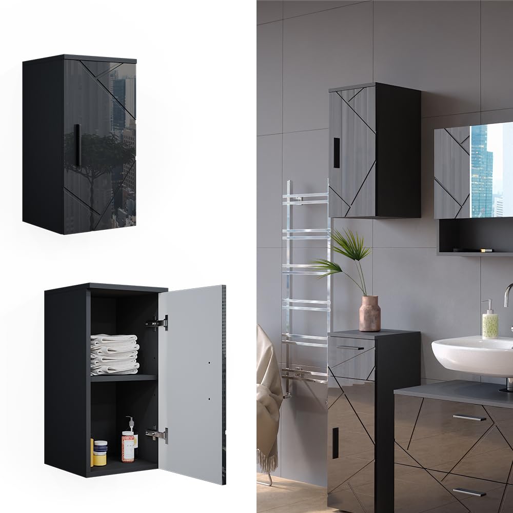 Vicco Armoire Murale Irma, Anthracite Haute Brillance, 30x59cm, adapté à la Fixation Murale et combinable avec d'autres Meubles Irma