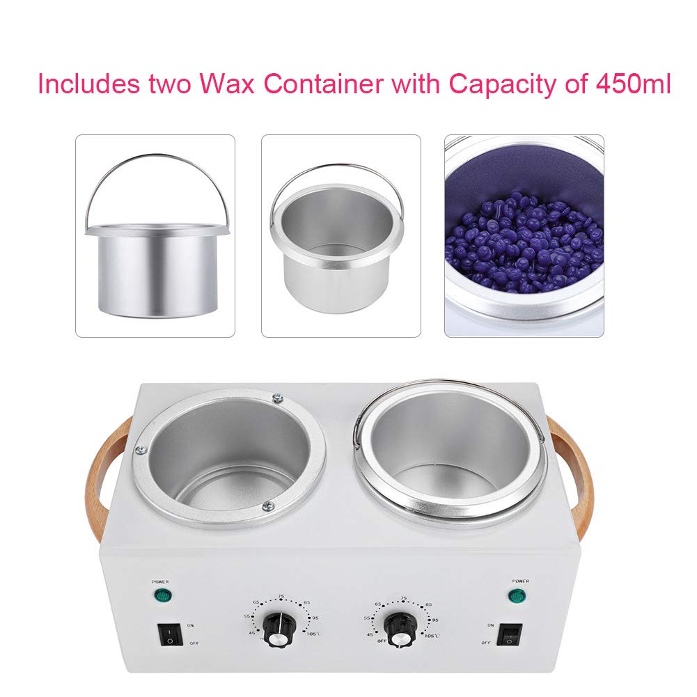 Calentador de cera,Caliente de Parafina Salon Spa Dual Pot Depilatoria de cera Calentador de la Máquina 220V