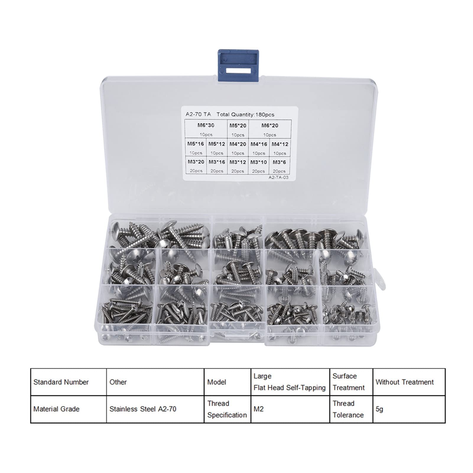 180 pièces M3 M4 M5 M6 Ensemble de vis autotaraudeuses en Acier Inoxydable tête Plate Croix vis à Bois Assortiment Kit Meubles raccords matériel Kindly