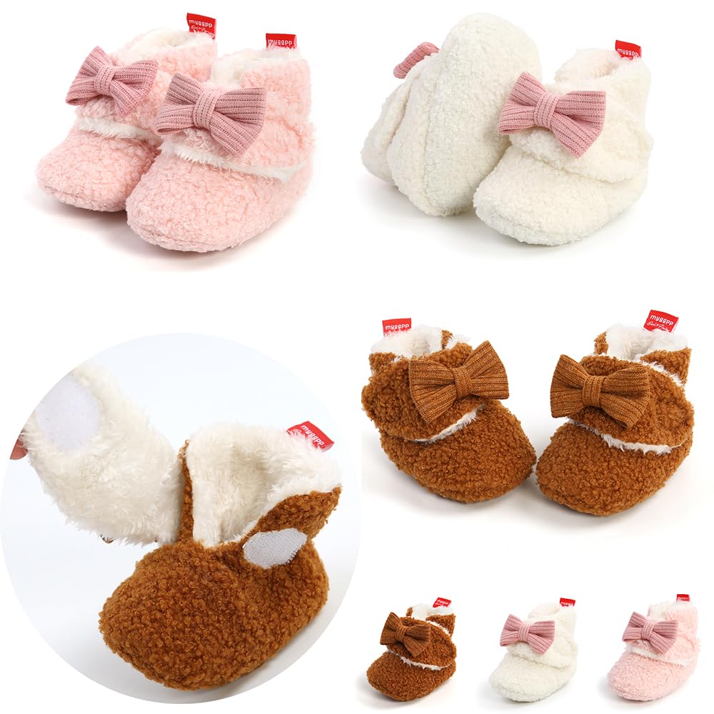 Ohwawadi Chaussons en polaire pour bébé garçon et fille avec fond doux et chaud Motif dessin animé, A04 blanc., 0-6 mois