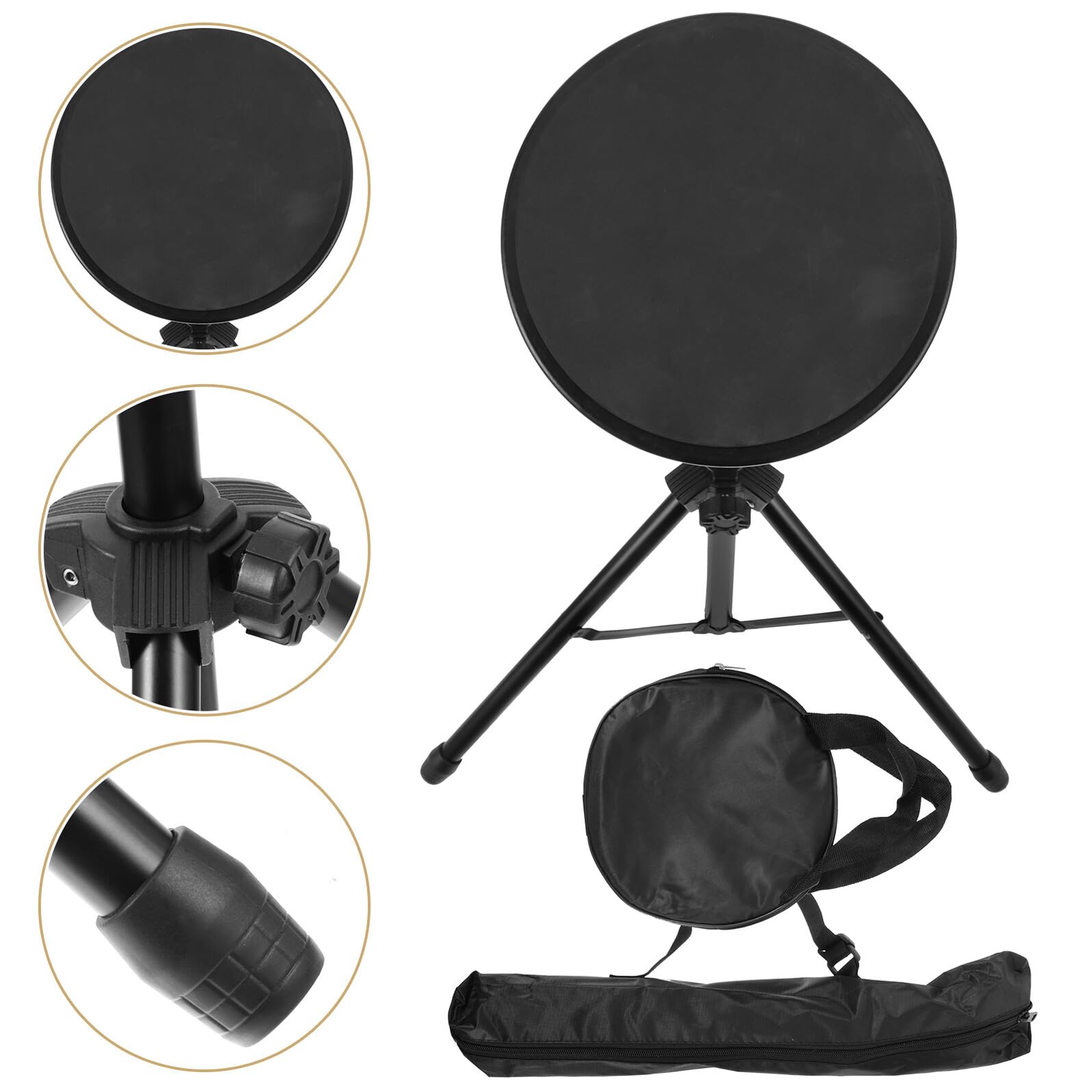Ciieeo Almohadilla de Práctica para Batería de 8 Pulgadas Soporte, Tapete Silencioso de Goma Negro, Kit para Bateristas Principiantes Alfombrilla Reductora de Ruido, Accesorio