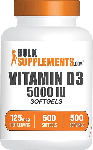 BulkSupplements. com Vitamina D3 5000UI cápsulas blandas - colecalciferol, suplemento D3, vitamina D 5000 UI - 1 cápsula blanda de vitamina D3