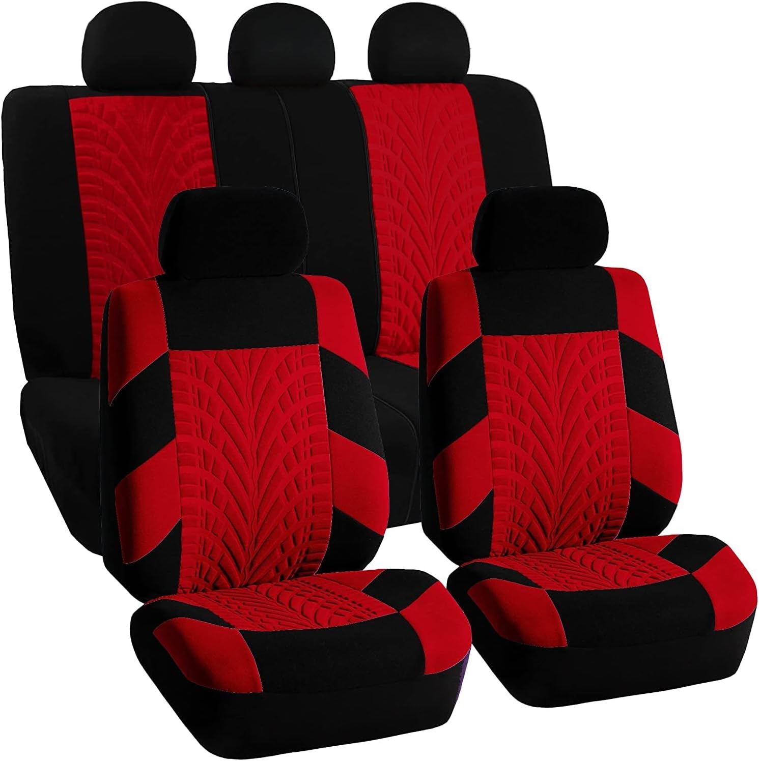 FH Group Full Set Travel Master Car Seat Covers, Airbag and Split Rear Car Seat Cover Universal Fit Interior Accessories for Cars Trucks SUV, Automotive Seat Covers, Red