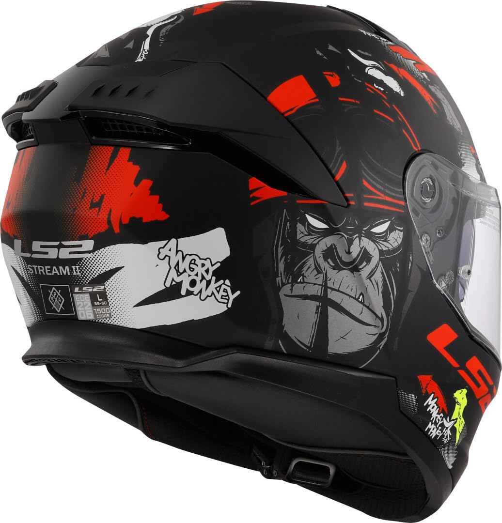 LS2, Casco Moto Integrale STREAM II ANGRY MONKEY Matt Black Red, S