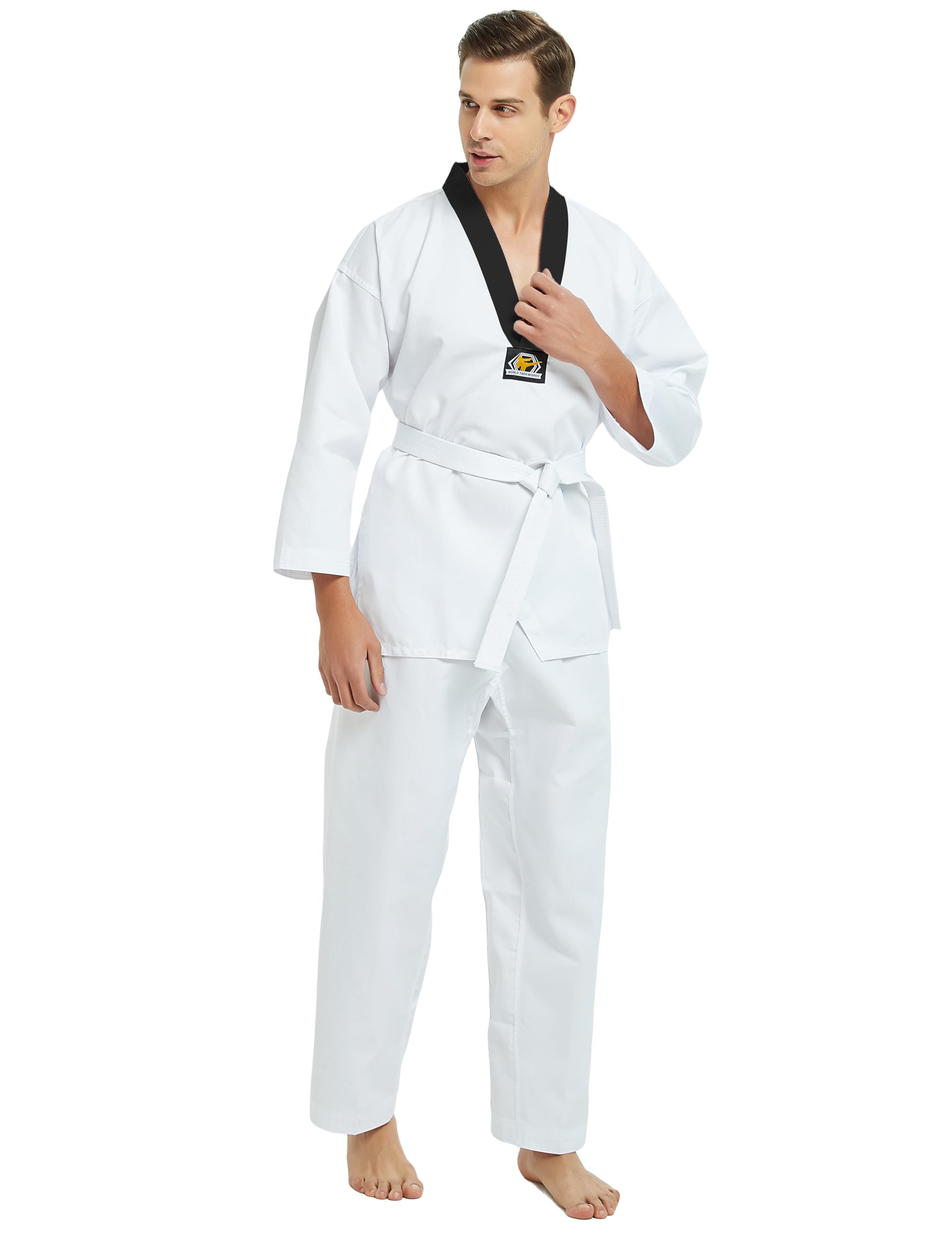 TopTie Uniforme de taekwondo personalizado para hombre con bordado, uniforme de estudiante TKD Dobok personalizado con cinturón, traje de artes marciales personalizado