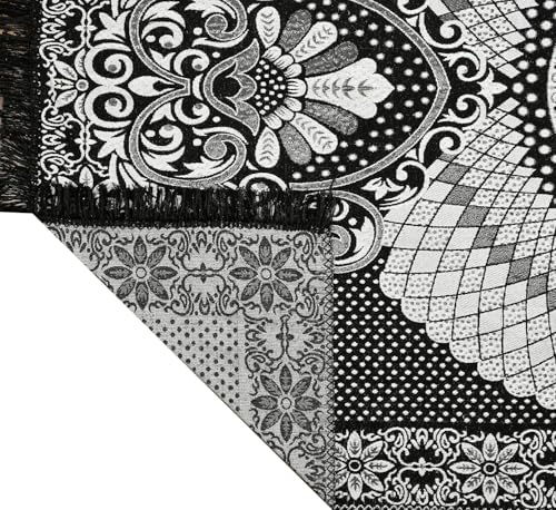 Image of Chenille /Cotton Carpet 5x7 Feet | Soft Velvet Rug for Living Room, Hall & Bedroom | Floor Carpet for Home | Designer Dari for Floor 150x210 cm | Non-Slip & Durable Kalin (Black)