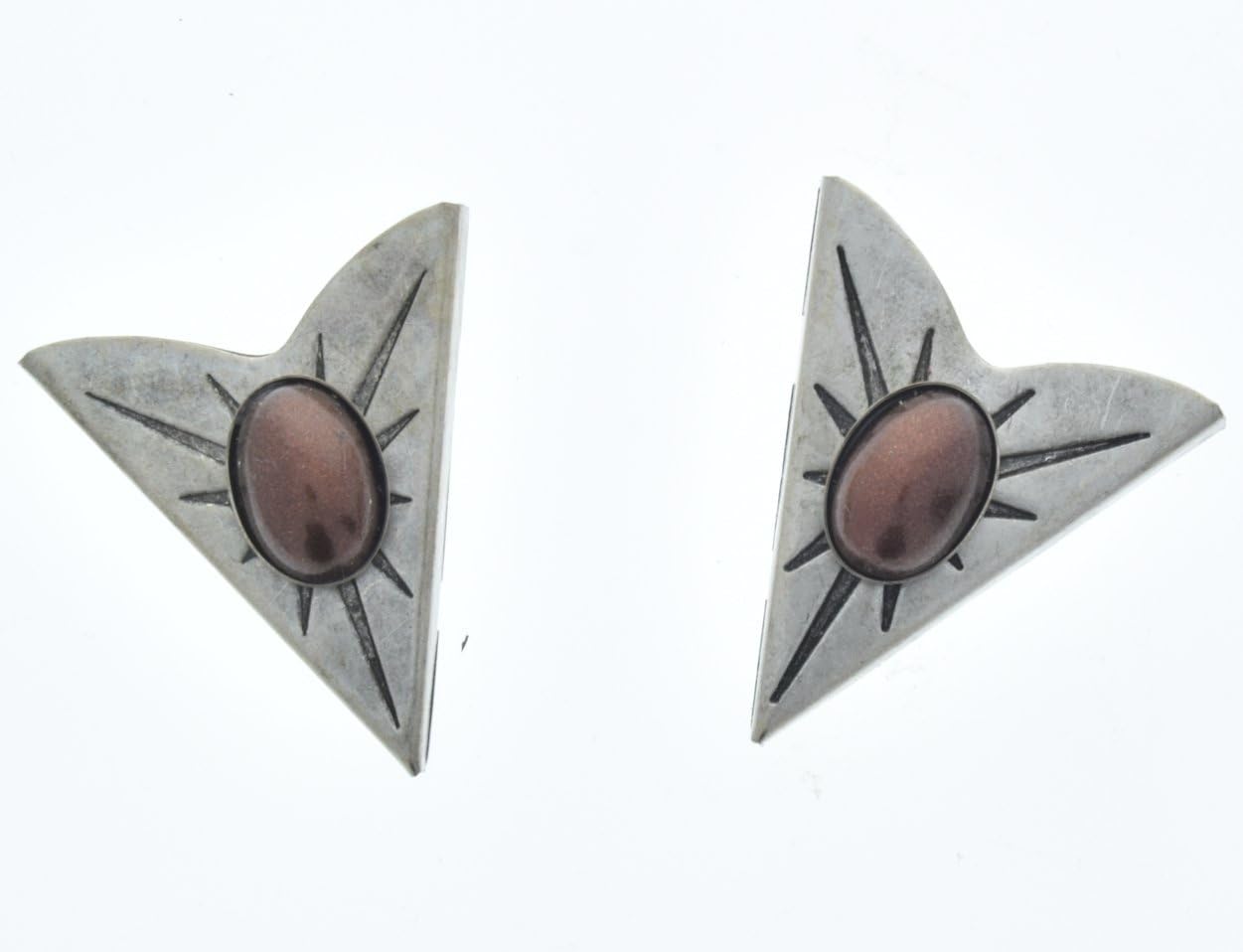 HHH Designs Antique Silver Collar Tips - Western Collar Stays - Silver Finish Brown Stone Collar Tips for Men and Women - Made in USA