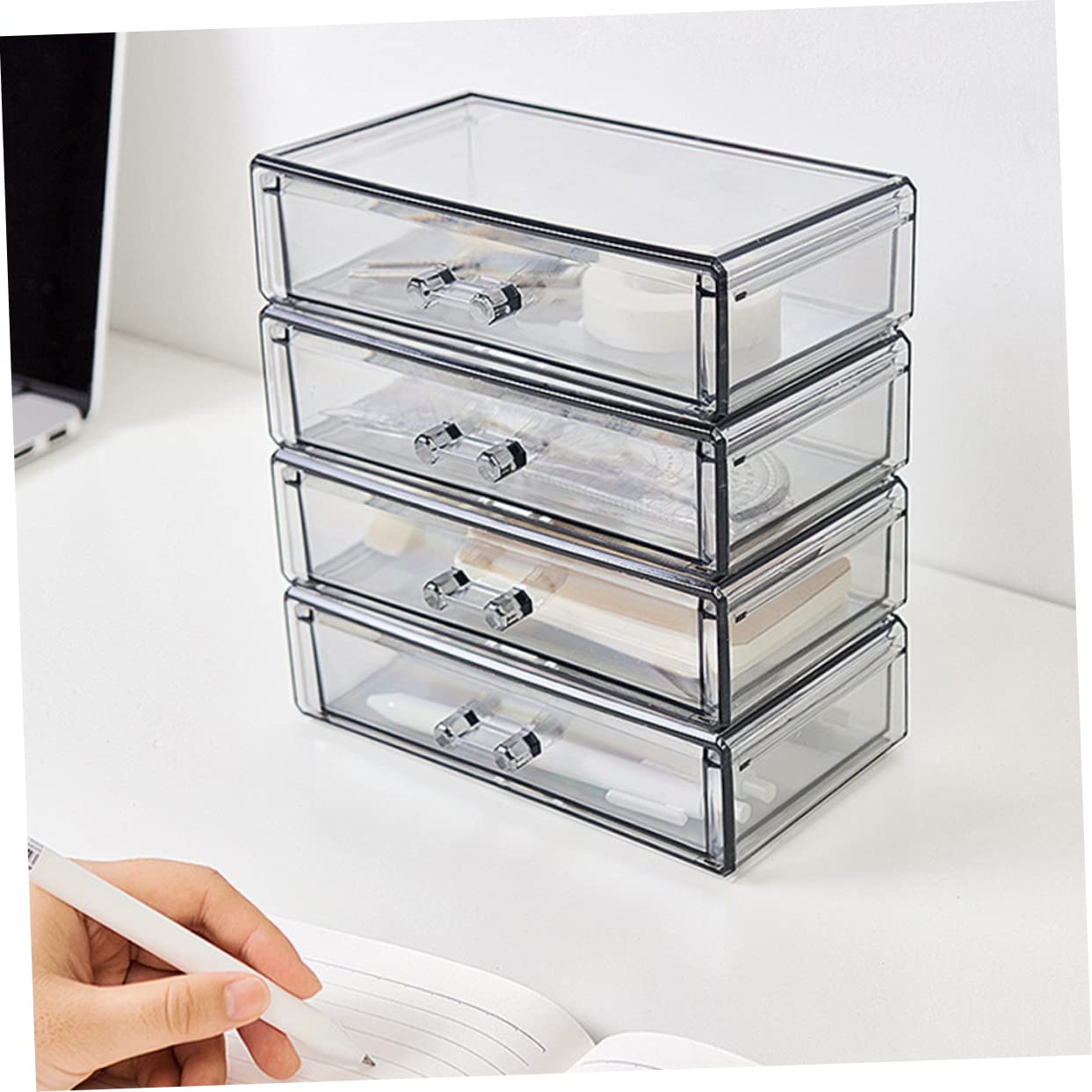 Transparenter Kosmetikkoffer aus Acryl mit 4 Schubladen Geschlossener Schminke Aufbewahrungsbehälter für Lippenstift und Make Up für Haushalt