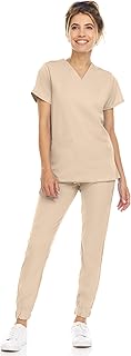 MediChic Scrub Sets Scrubs for Women Anti-Wrinkle Scrubs Scrub Set Medical Nursing Stretch Flex V-Neck Scrub Scrubs, Khaki