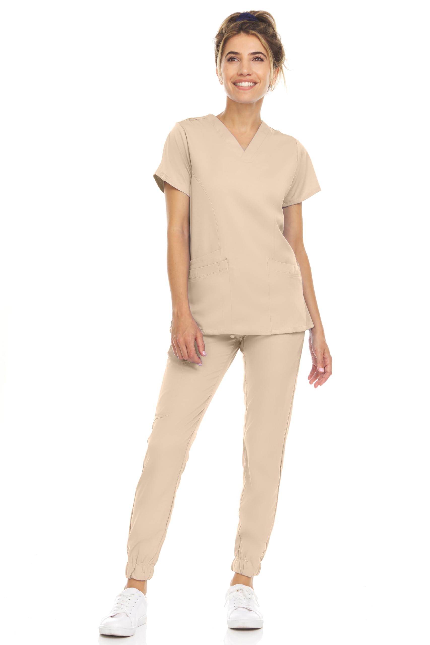 MediChic Scrub Sets 8-Pocket Scrubs Jogger Set Anti-Wrinkle Medical Nursing Stretch Flex V-Neck Scrub Scrubs