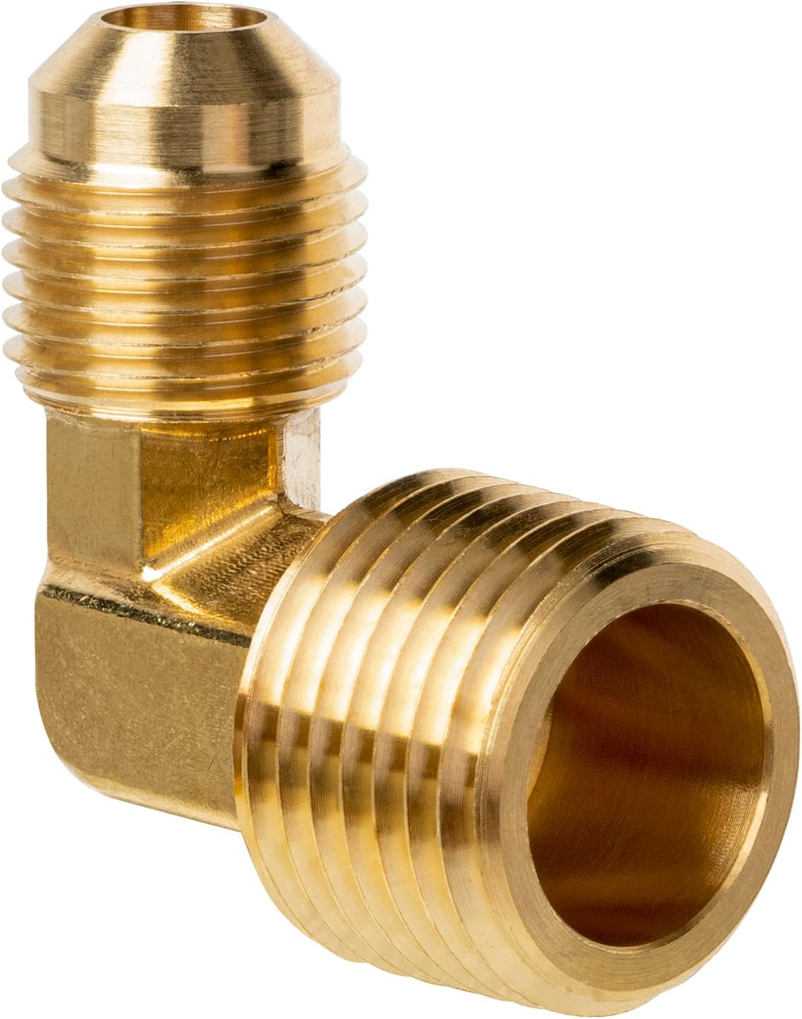 JUWO 3/8" Male Flare x 3/8" NPT Male Brass Tube Fitting for Propane, Fuel, Gas, 90 Degree Elbow (1-Pack)
