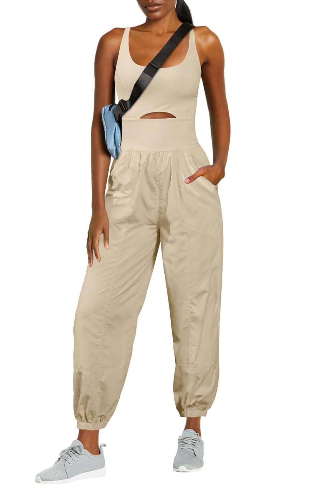 ReachMe Womens Running Onesie Athletic Romper Pants Hiking Outfits One Piece Workout Jumpsuits with Pockets