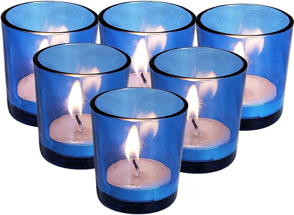Pure Source India Set of 6 Glass Votive Tealight Candle Holders - Living Room Side Table Home Decoration (Glass, Pack of 6, Blue)
