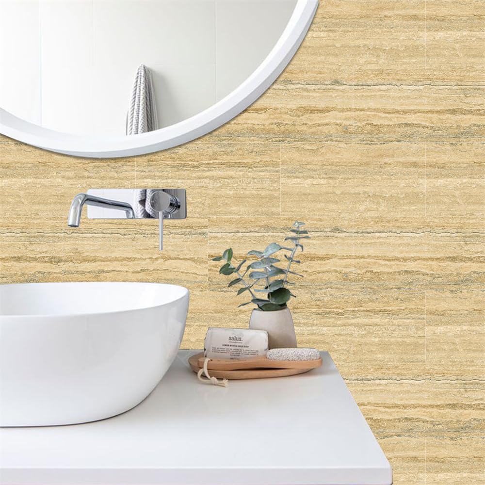 Adhesivos autoadhesivos para Azulejos de baño y Cocina, Color Amarillo Mostaza. Se adhieren fácilmente al Suelo, Son duraderos, Impermeables y Resistentes al Aceite, Ideales para e