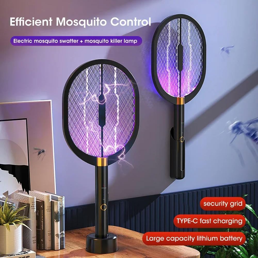 Zanzariera elettrica Racchetta antizanzare elettrica Potenziata da 3000 V con Lampada Viola Killer, zanzariera Ricaricabile di Tipo C, scaccia-Mosche(Upgraded Version)