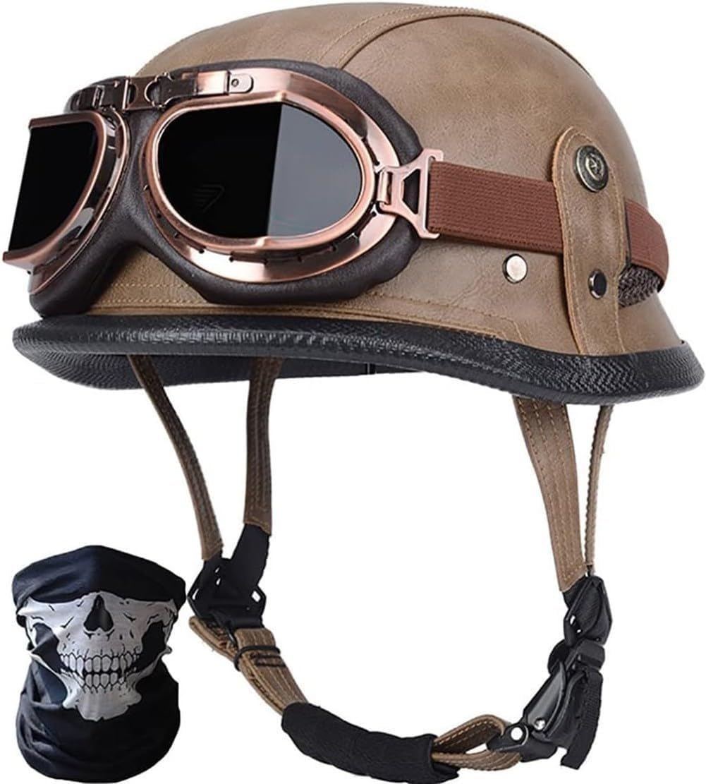 Casque de moto demi-coque en cuir vintage et élégant pour custom et chopper