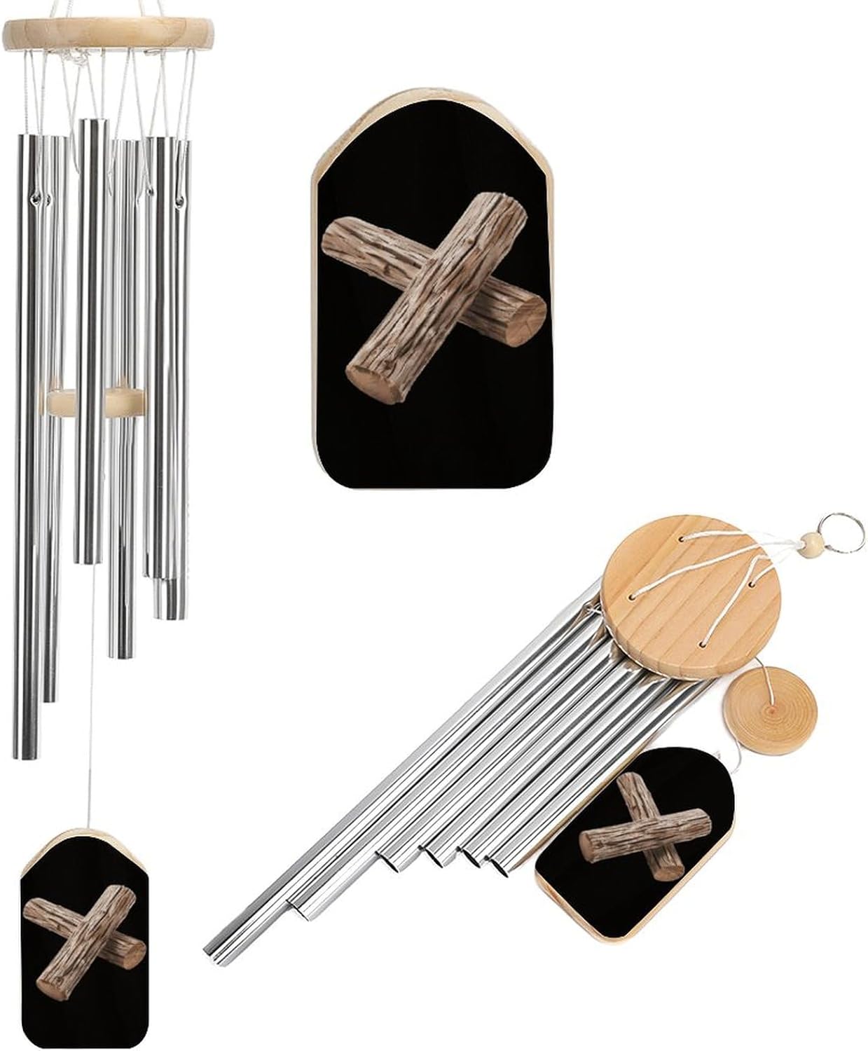 Wood Trunks Wooden Wind Chimes Deep Tone Memorial Windchime for Outside Garden Home Decoration